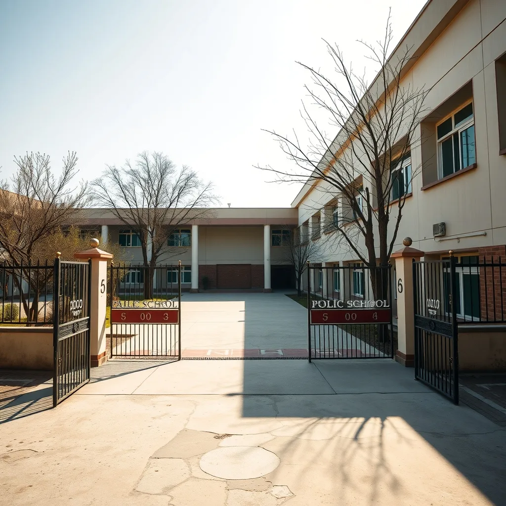 Public school building in Punjab during winter morning hours