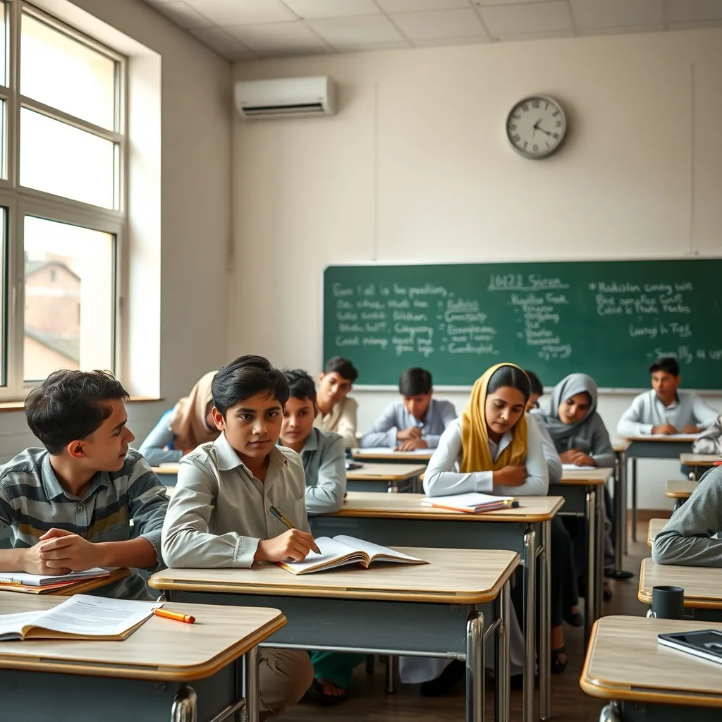 Students attending classes in a Punjab school after fake holiday rumors were debunked