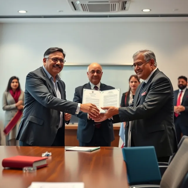 Representatives at an international university partnership signing ceremony