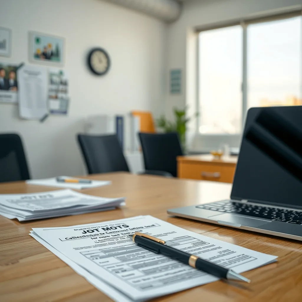 A professional office desk with application forms and stationery representing job opportunities in Punjab.