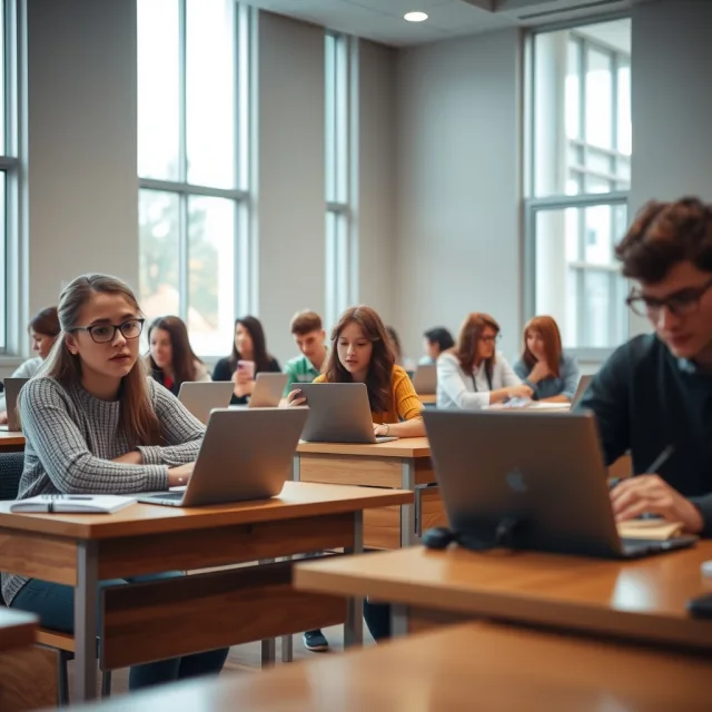 Students studying on laptops representing AI readiness in academic programs