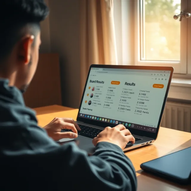 Student checking SEBA HSLC Result 2026 online on a laptop screen