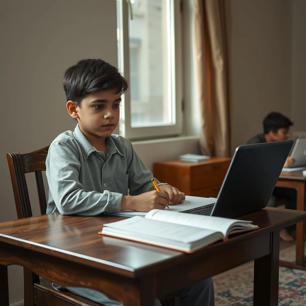 A student studying at a desk with a notebook, focusing on health and stress management.