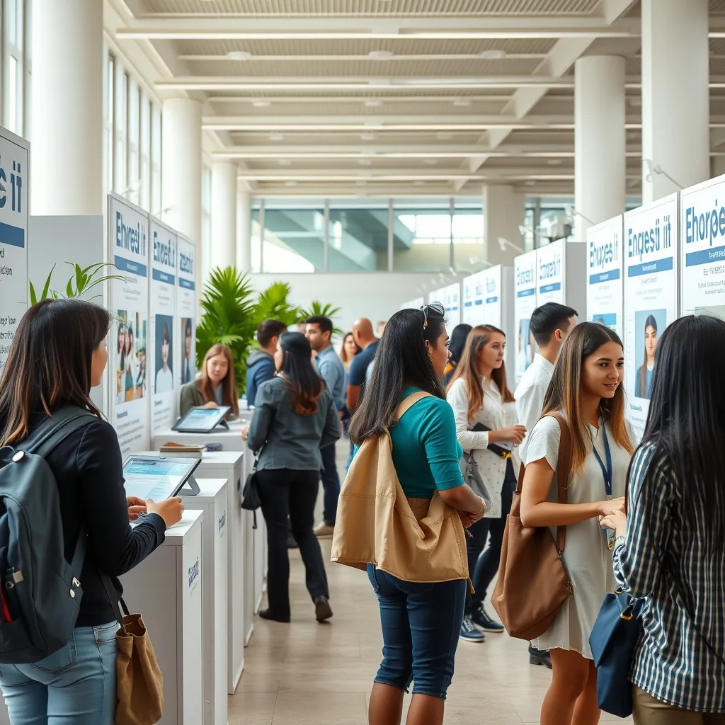 Students attending an international university education fair