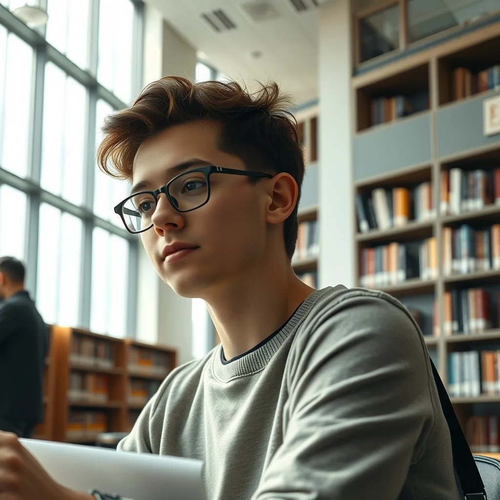 Pakistani students researching scholarships in a university library setting