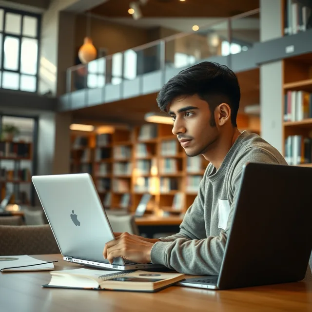 Students studying online on laptops representing trauma-informed AI model research