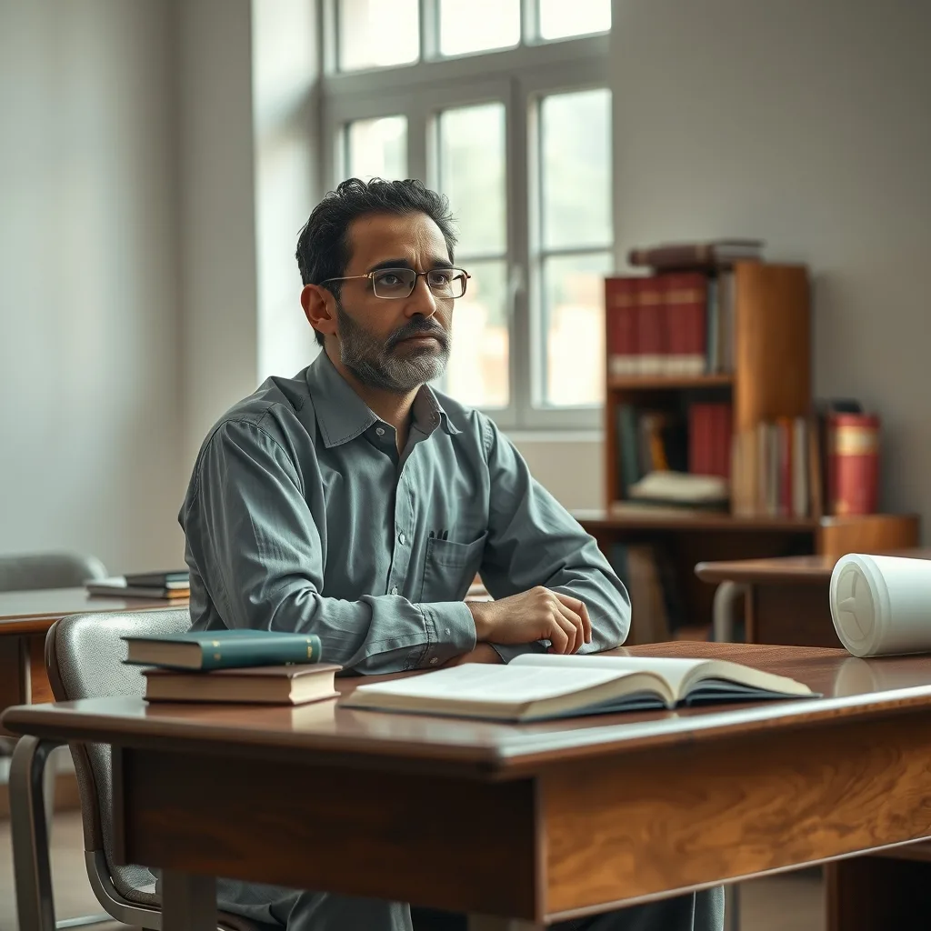 Portrait representation of a dedicated teacher and mentor in Pakistan