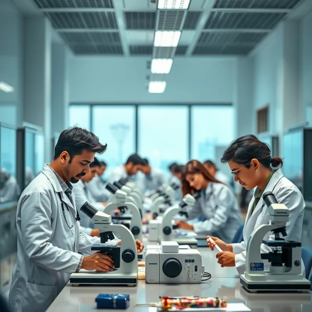 Pakistani medical students in a laboratory setting at a university