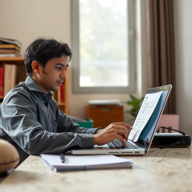 A Pakistani student checking exam results online on a laptop screen.