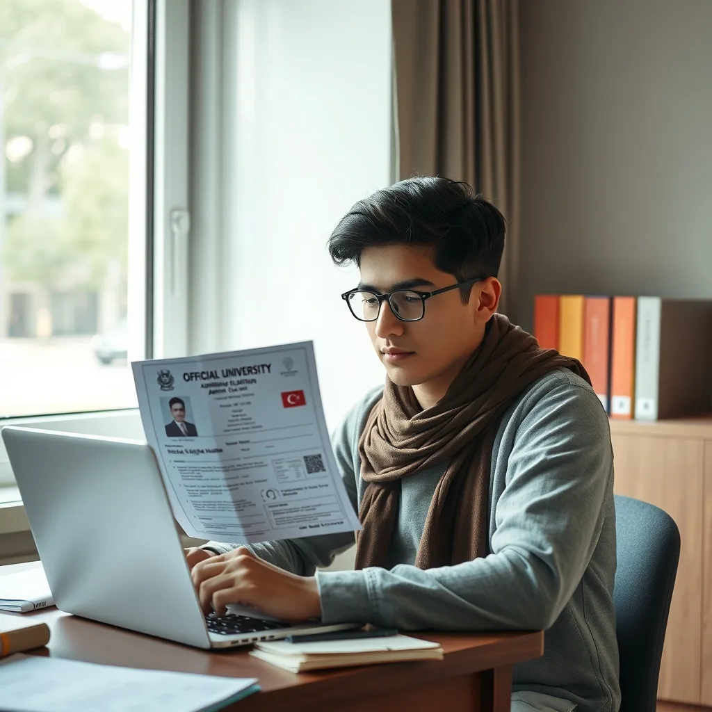 A student reviewing UK student visa application documents on a laptop screen.