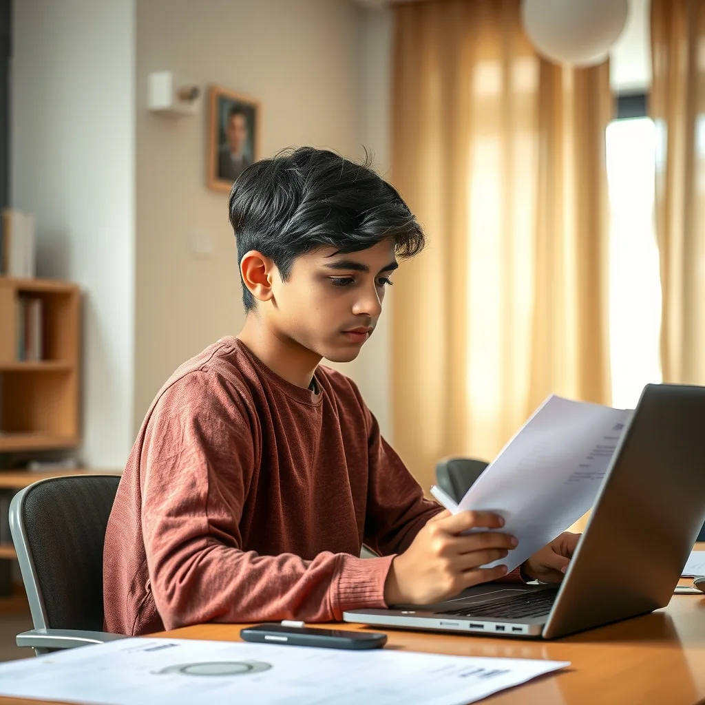 A student reviewing laptop updates regarding international university admission changes.