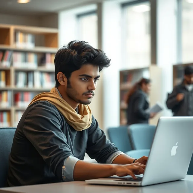 Pakistani student checking university admission status on a laptop.