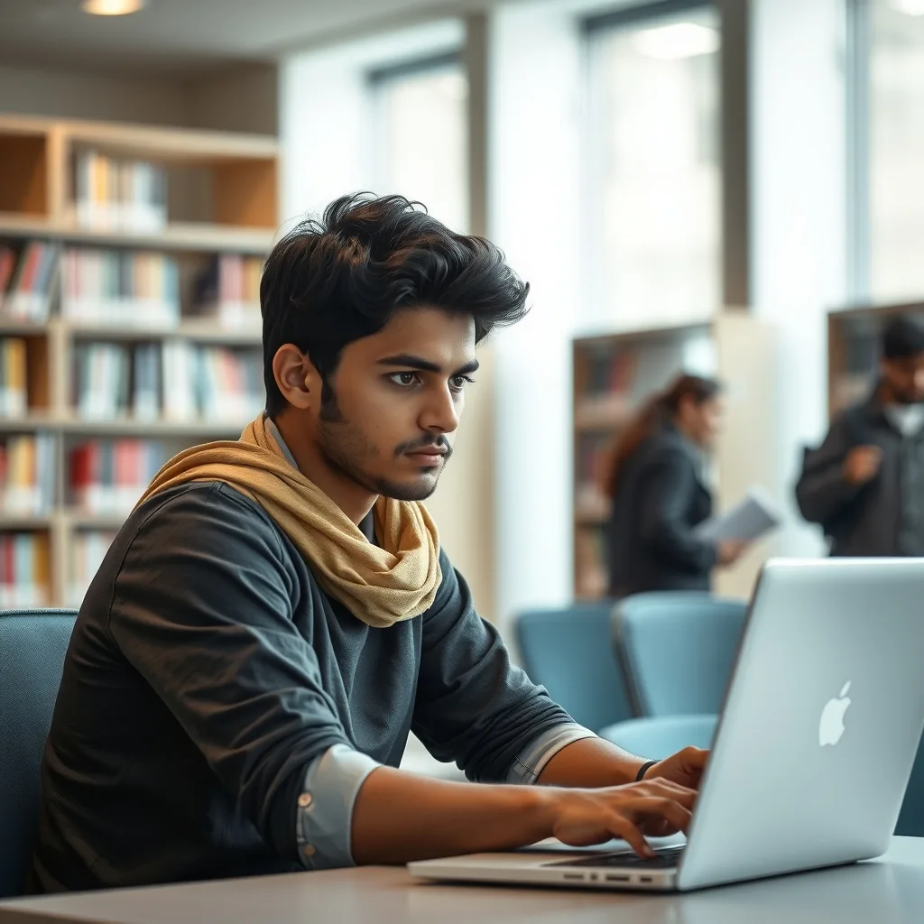 Pakistani student checking university admission status on a laptop.