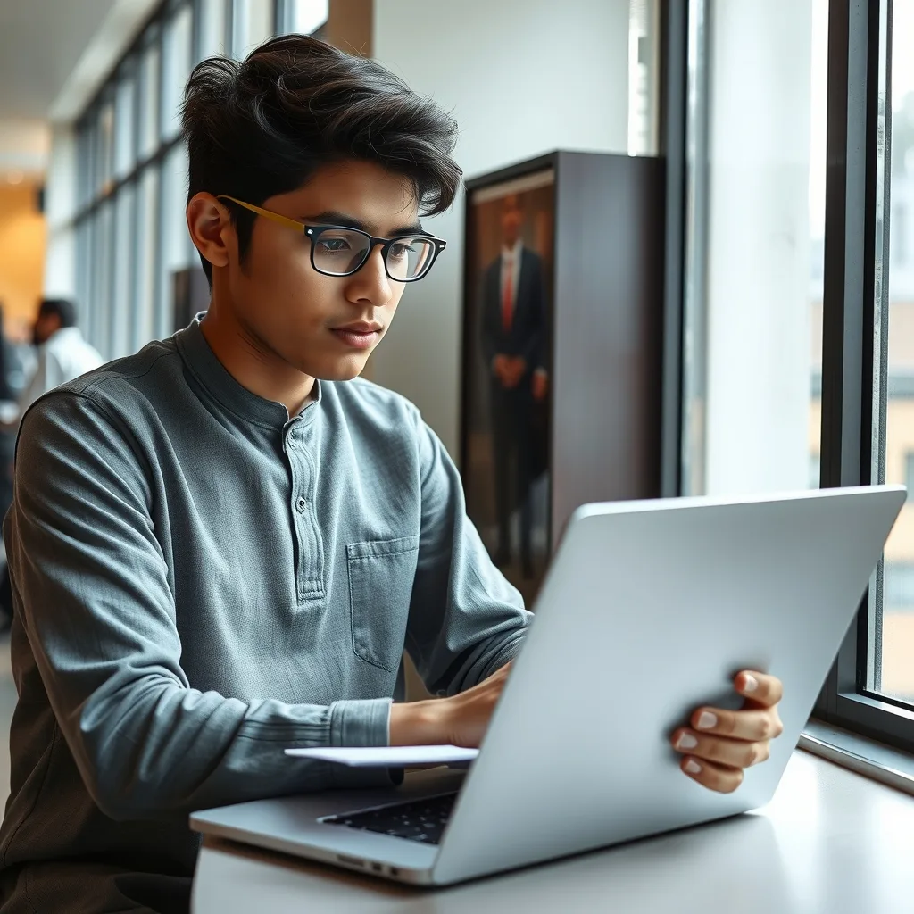 Pakistani student reviewing university admission updates on a laptop