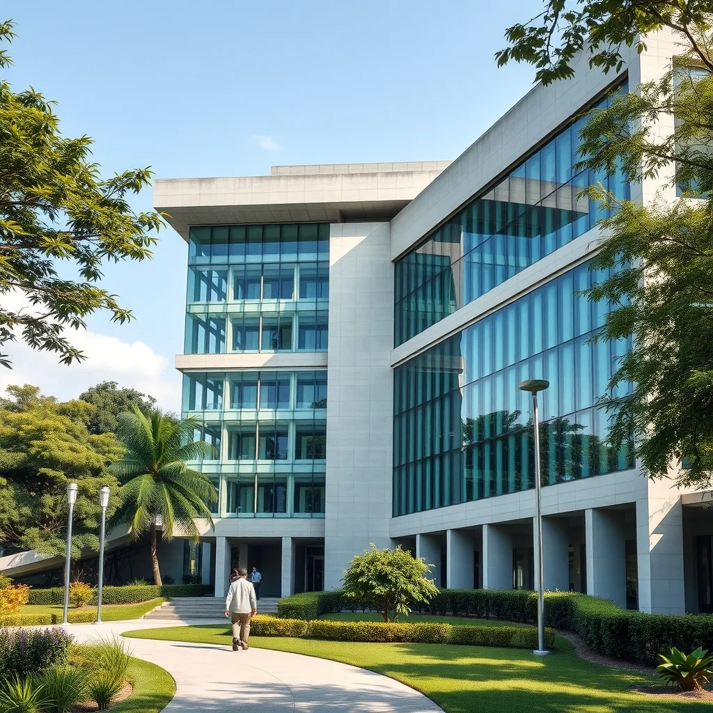 The modern campus architecture of the University of Liverpool's new location in Bengaluru.