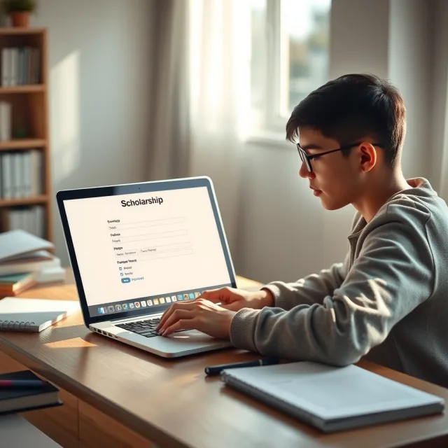 Student applying online for UP Scholarship 2026-27 Dashmottar application on a laptop