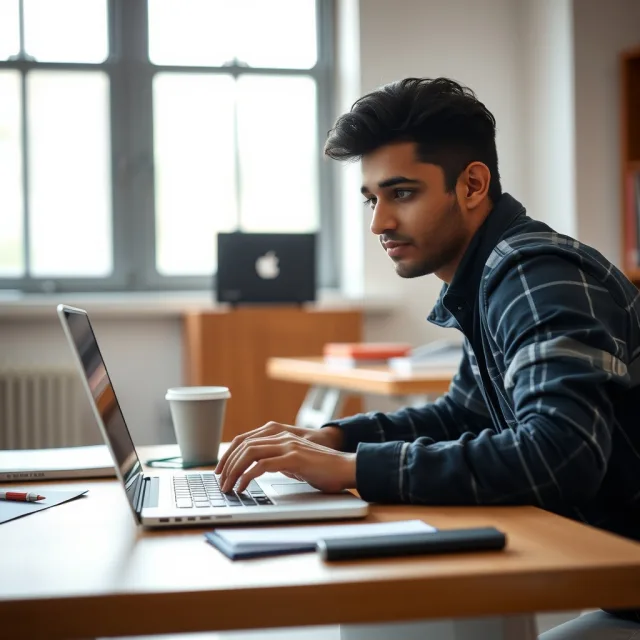 A student using a laptop to apply for the Virtual University scholarship