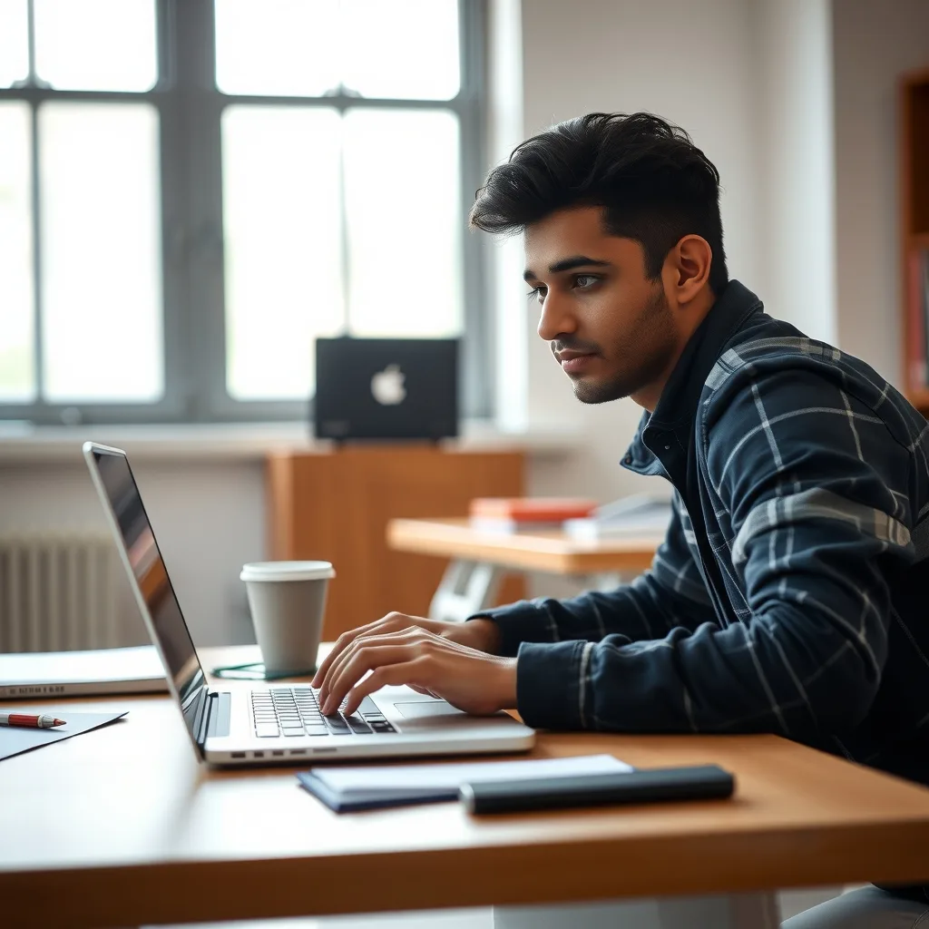 A student using a laptop to apply for the Virtual University scholarship