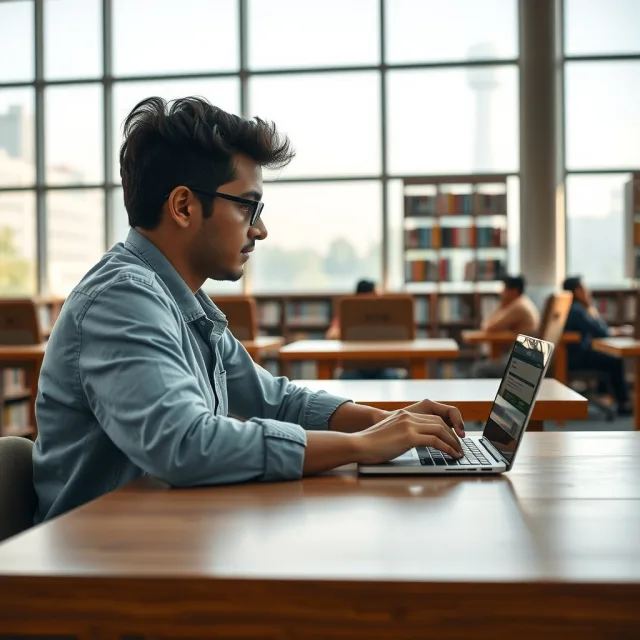 Pakistani student using a laptop to explore free AI tools for studying