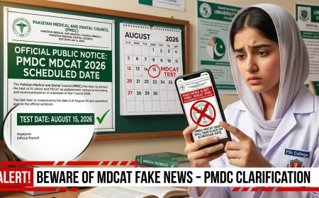 ⚠️ ALERT: PMDC Warns Against MDCAT 2026 Fake News — Portal Delay Expected, Real Test Date August 15, 2026 — Verify Before Applying (Official Notice)