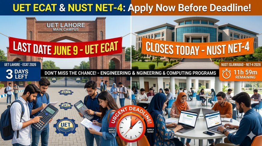 Engineering Admissions 2026: UET ECAT June 9 + NUST NET-4 June 8 Deadlines (2 Days Left, Apply Before Midnight)