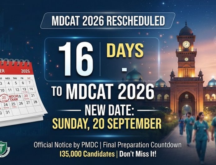 16 Days Left for MDCAT 2026 (20 Sept): Official PMDC Update, Admit Card Steps and Subject-Wise Revision Schedule