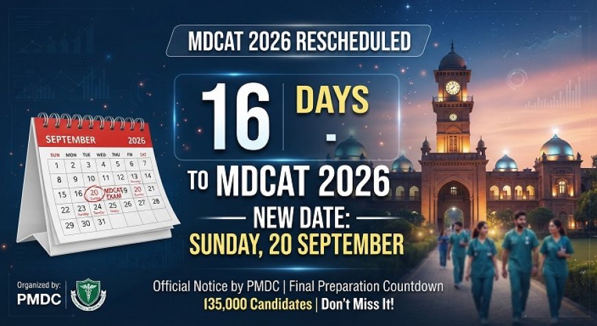 16 Days Left for MDCAT 2026 (20 Sept): Official PMDC Update, Admit Card Steps and Subject-Wise Revision Schedule