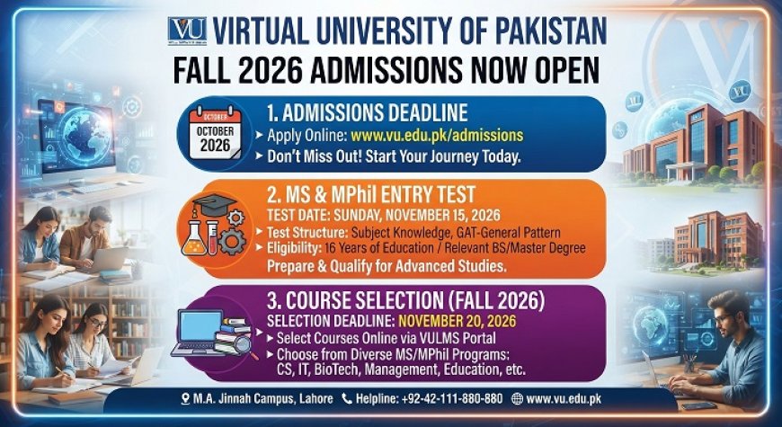 VU Fall Admissions 2026: Check the Last Date, Entry Test and Course Selection